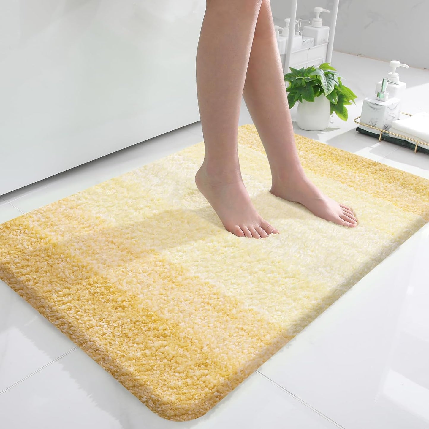 OLANLY Bathroom Rug Mat - Extra Soft Microfiber, Quick Dry & Machine Washable | 36x24, Light Yellow