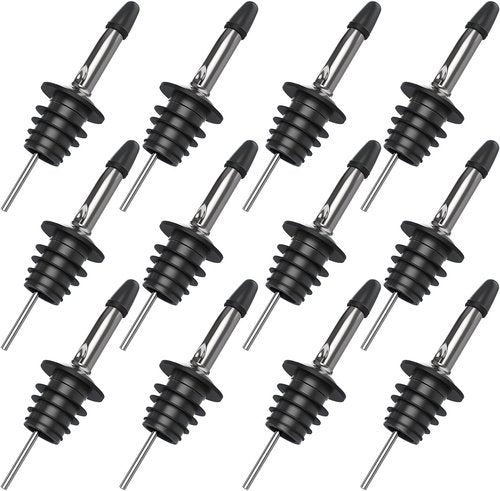 Eatex Bartender Kit - Classic 12-Pack Bottle Pourers with Rubber Dust Caps | Essential Bar Tools