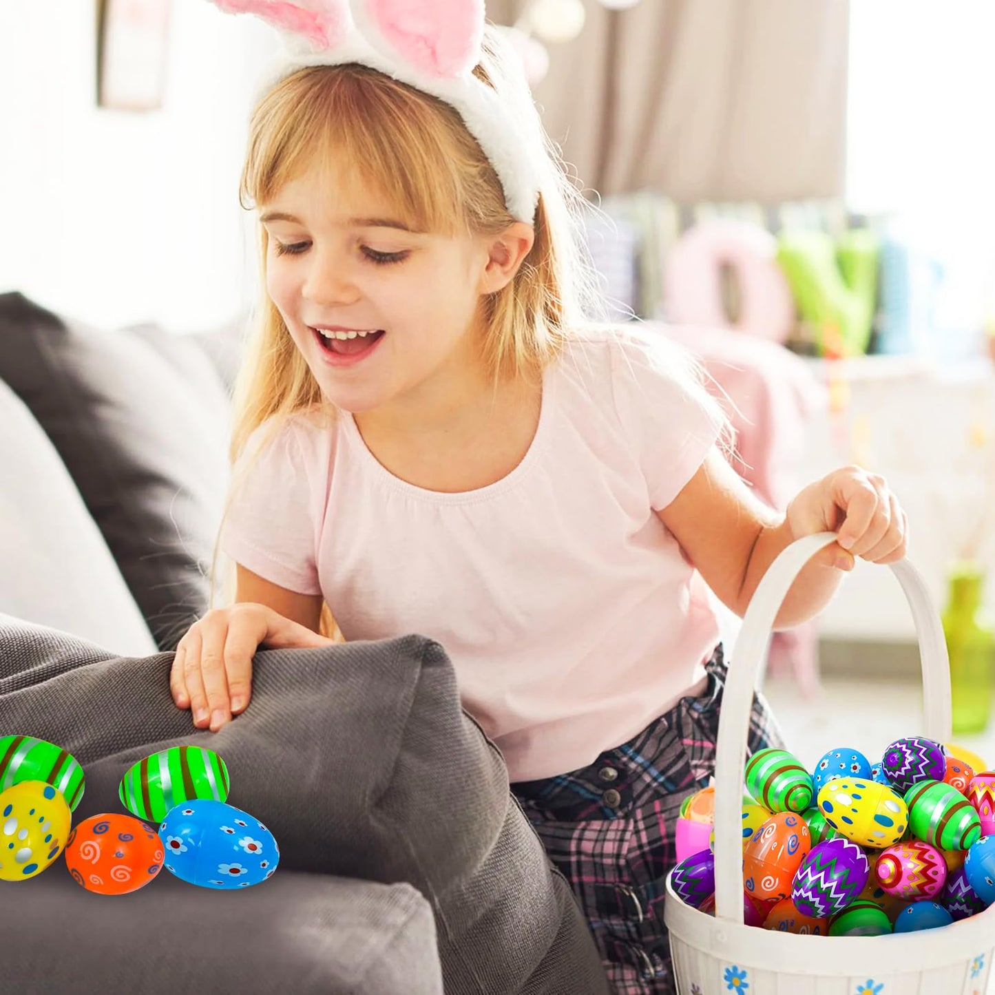 JOHOSEEK Plastic Easter Eggs Fillable, 36 PCS Printed Bright Easter Eggs Empty, Colorful Eggs for Easter Gifts Party Favors Eggs Hunt, Easter Basket Stuffers, Plastic Eggs Bulk