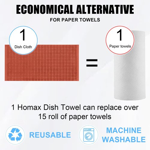 Homaxy 100% Cotton Terry Kitchen Towels(Rust, 13 x 28 inches), Checkered Designed, Soft and Super Absorbent Dish Towels, 8 Pack