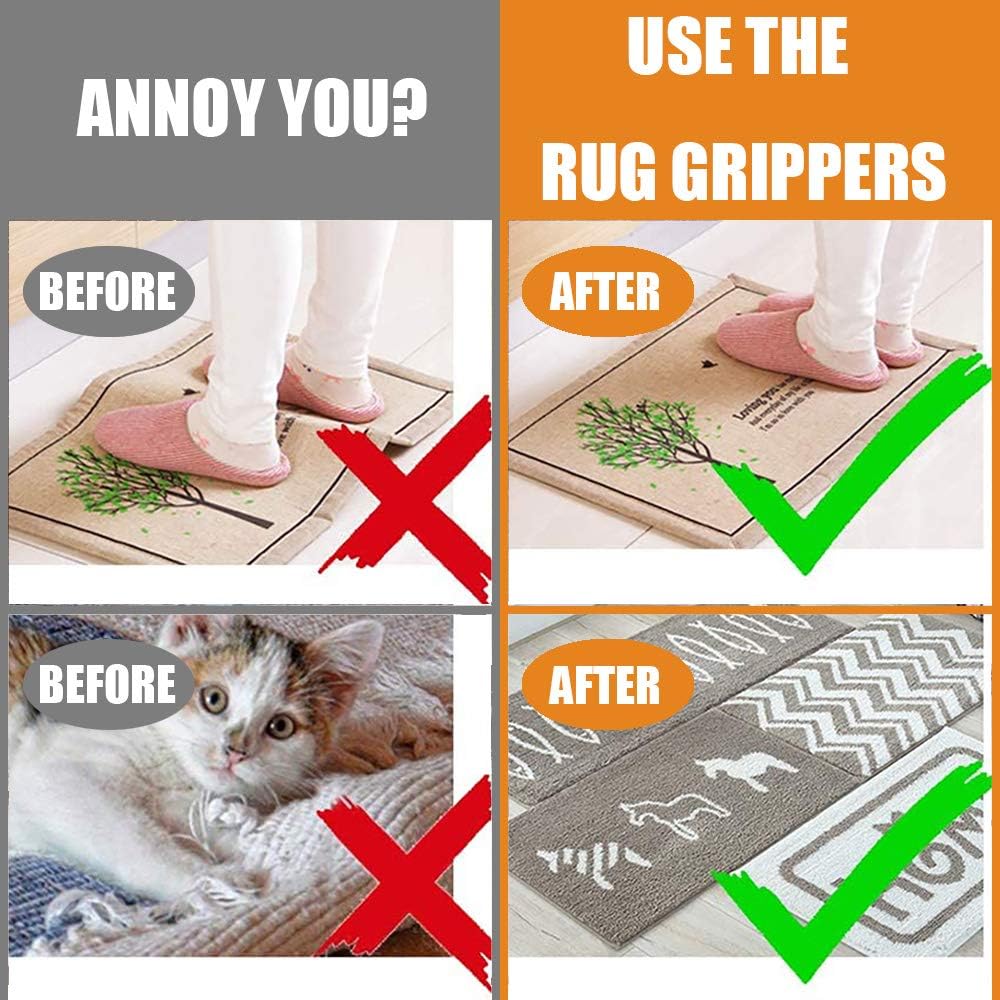 Skiennix Rug Grippers - Super Sticky Anti-Curling Carpet Tape | Non-Slip 8-Pack (Black)