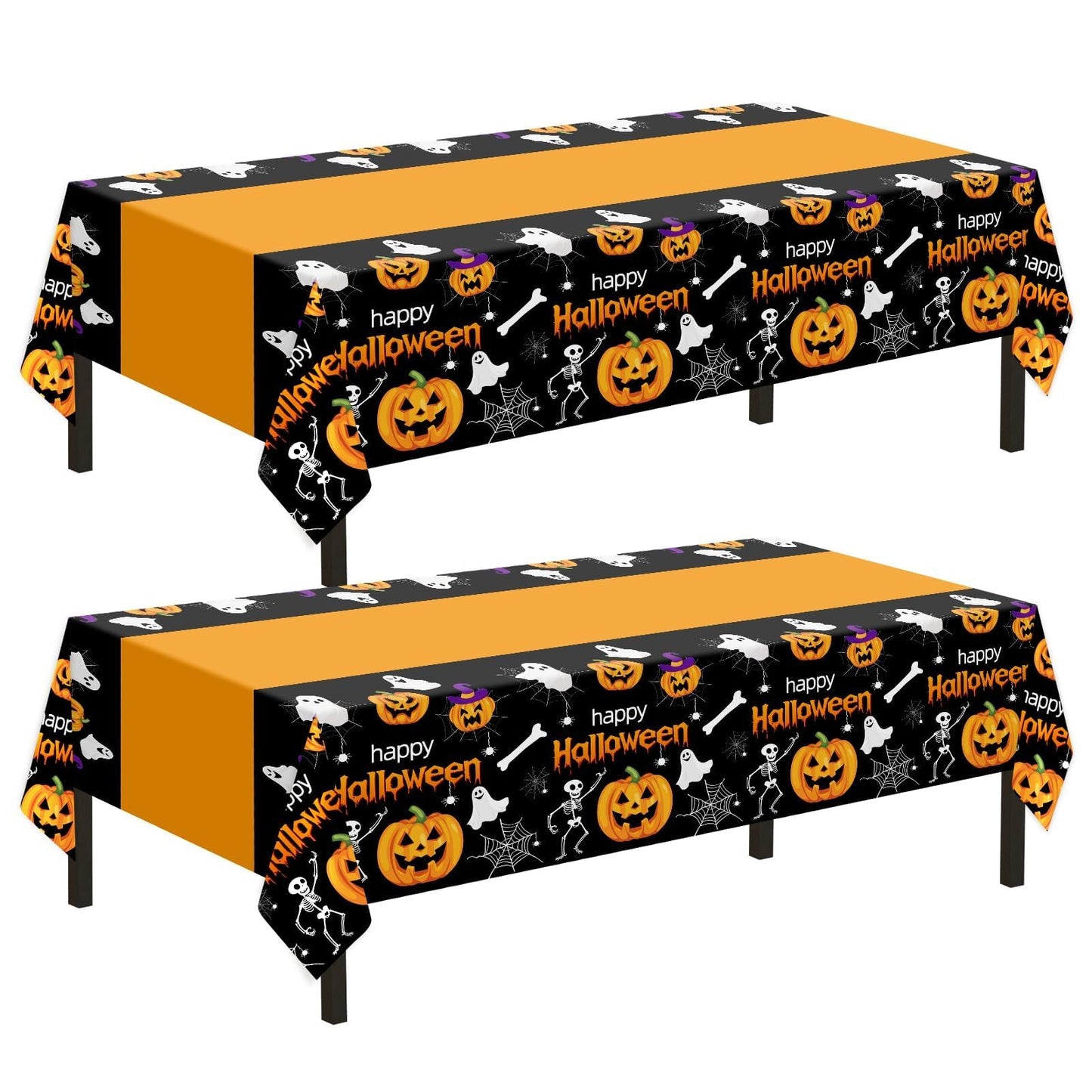 Childom 2 Pack Halloween Tablecloth,Halloween Decorations 54x108 Inch Disposable Plastic Table Cover for Rectangle,Pumpkin Spider Web Ghost Table Cloth for Home Indoor Outdoor Birthday Party Supplies