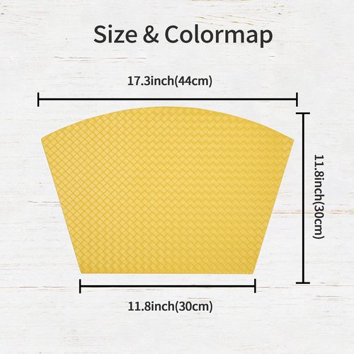 Homaxy Faux Leather Strip Woven Round Table Placemats, Set of 6 Heat Insulation Stain Resistant Non-Slip Table Mats for Kitchen Table, Washable Wipe Clean Fan Shape Wedge Place Mats, Yellow