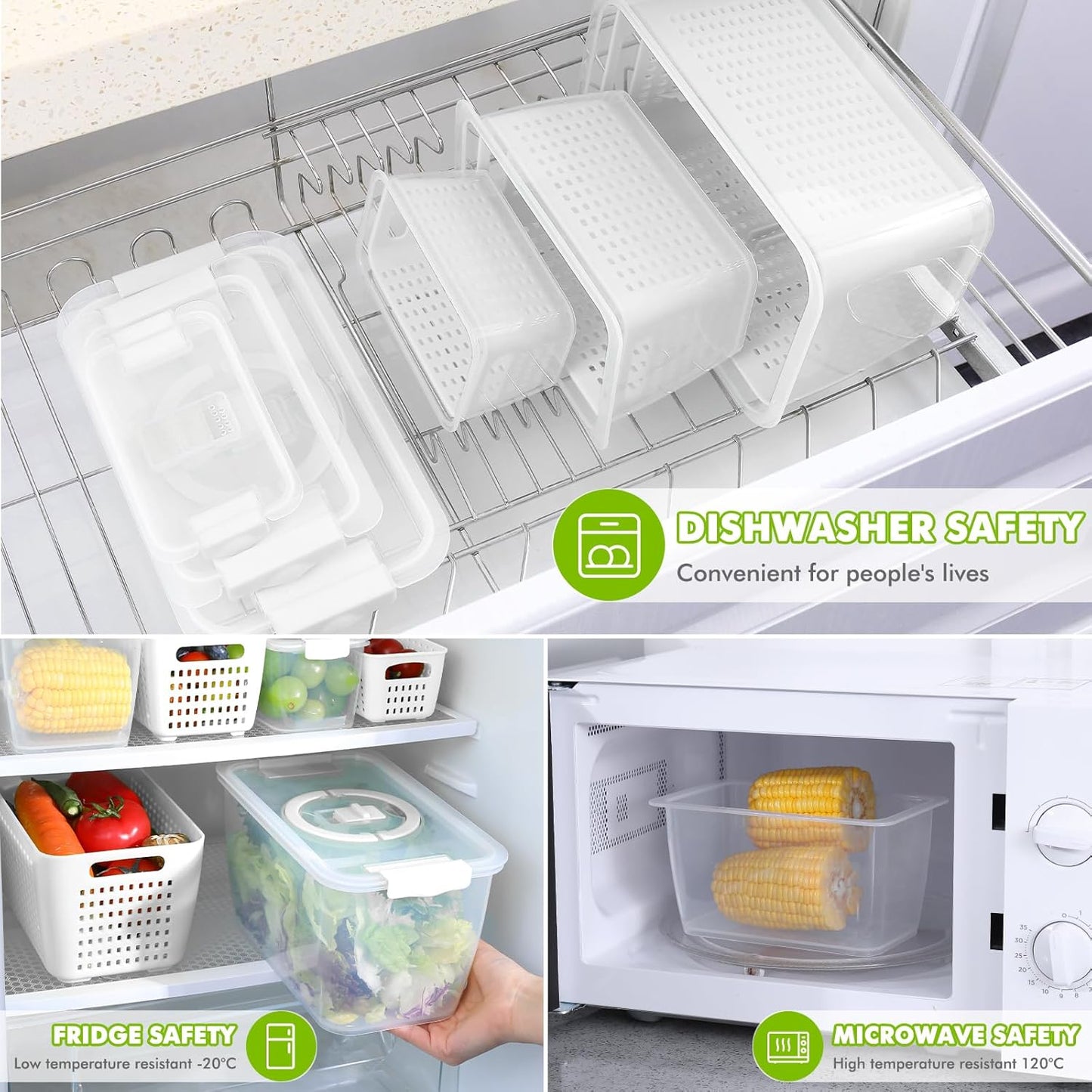 LUXEAR Produce Containers - 3 Set BPA-Free Fruit Savers with Removable Colander | Dishwasher & Microwave Safe