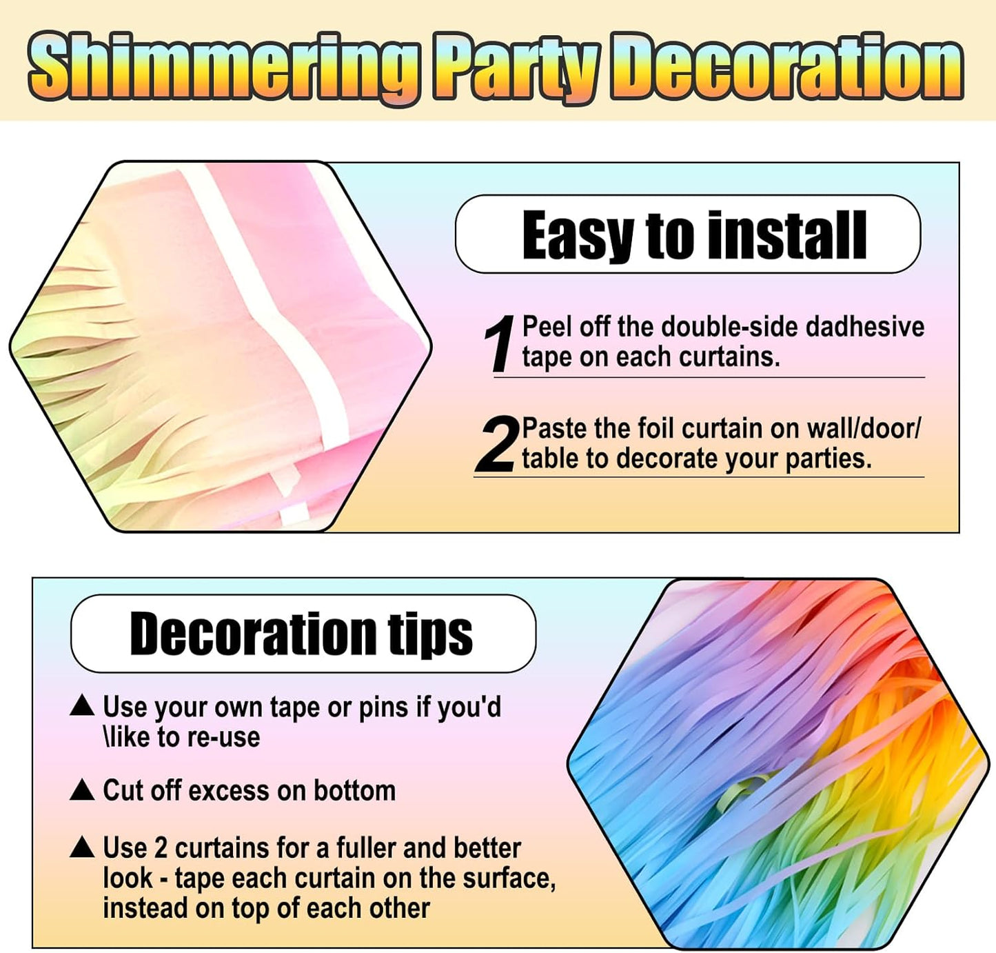 Rainbow Foil Fringe Curtain Backdrop by [Brand Name] - 3 Pack Metallic Tinsel Streamers | 3.28Ft x 8.2Ft for Parties & Events