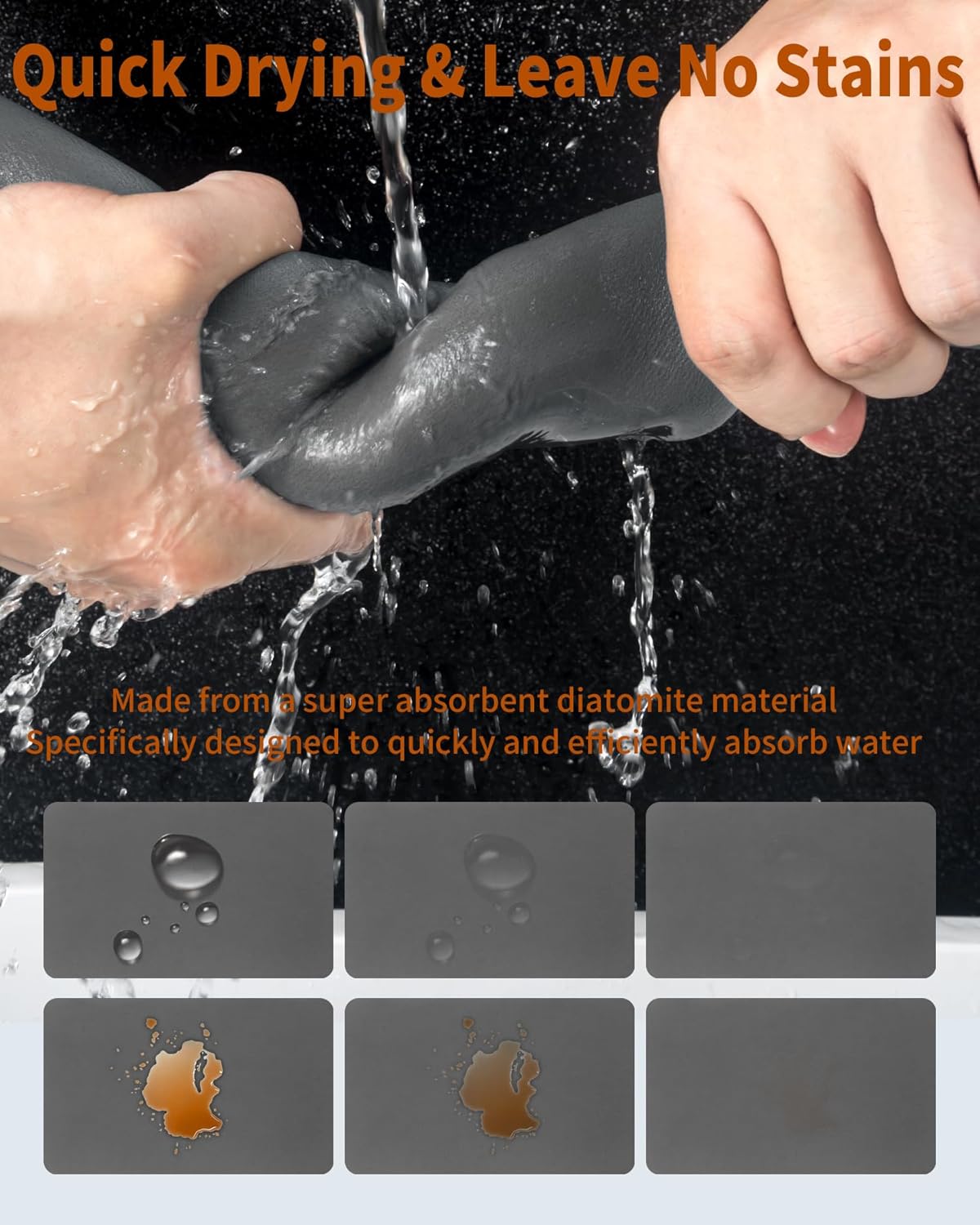 Skiennix Dish Drying Mat - Super Absorbent, Non-Slip Rubber Backing | Ideal for Kitchen Counter & Coffee Bar