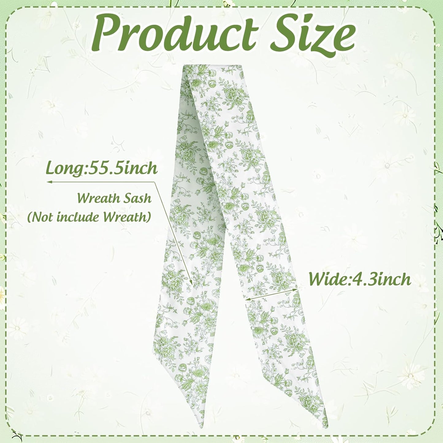 Whaline Green Flower Wreath Sash - Chinoiserie Floral Garland Ribbon for Holiday Decor | 2 Pcs