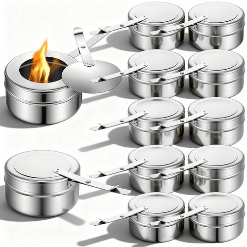 12 Pcs Stainless Steel Chafing Fuel Holder with Safety Cover, Chafer Wick Canned Heat Box Holder for Buffet Barbecue Parties and Catering Events