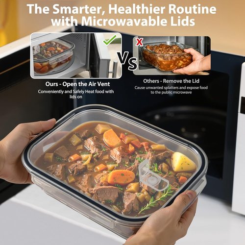 Freshmage Large Glass Storage Containers - 76.4oz with Air Vent Lids | 9.5 Cup, BPA-Free, Oven & Dishwasher Safe