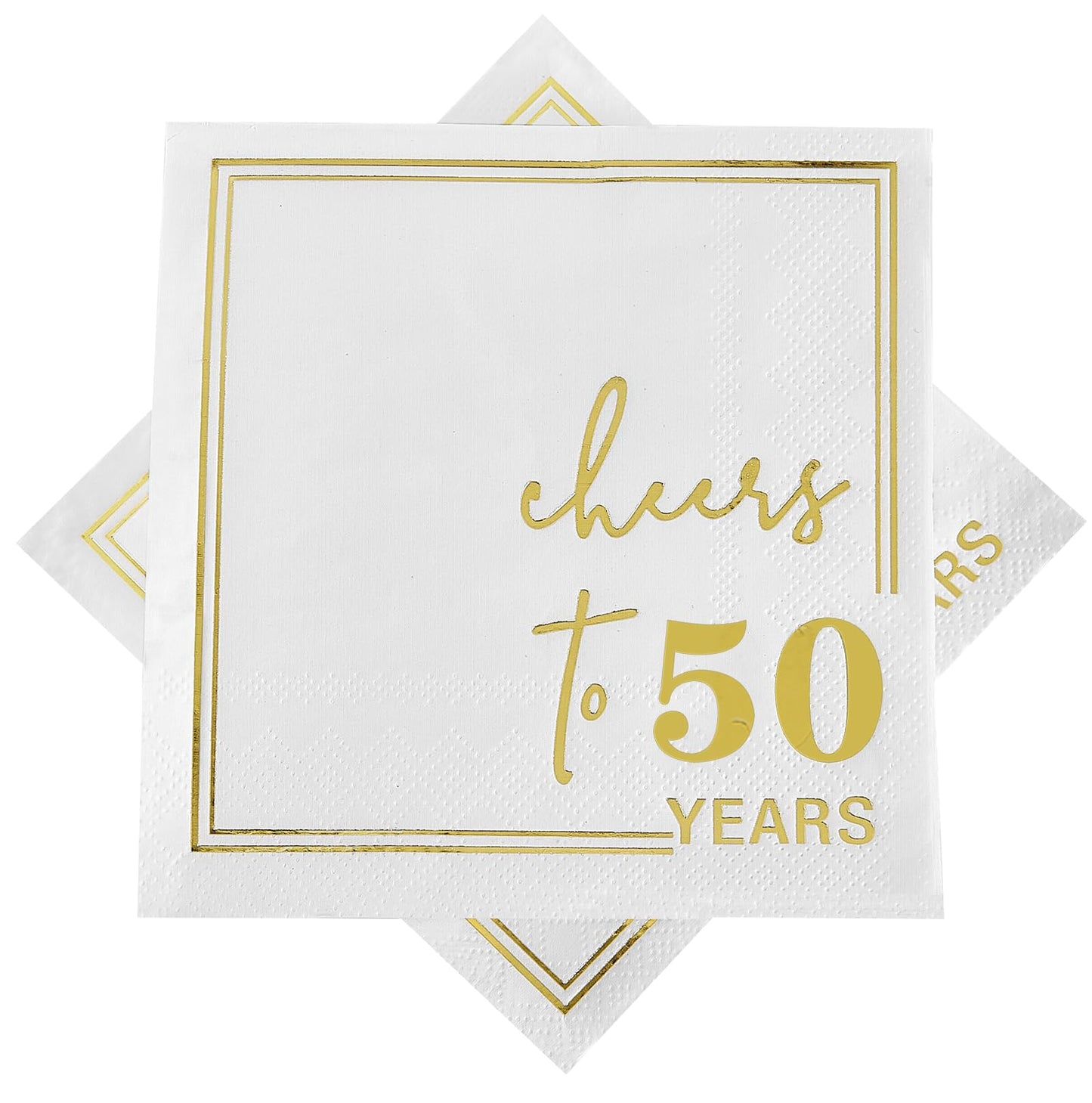 Ottin White Gold Cheers to 50 Years Cocktail Paper Napkins, 5x5 Inches, 50 Counts, 3-Ply Disposable Party Napkins for 50th Birthdays Decorations, Anniversaries, Weddings, Indoor & Outdoor Celebrations