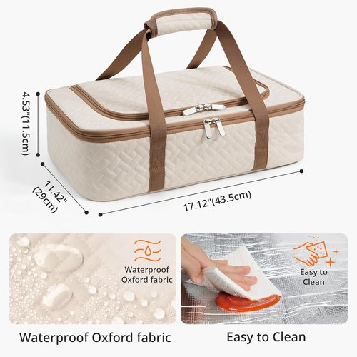 Insulated Casserole Carrier - Portable Hot/Cold Food Holder for Parties & Travel | Fits 9" x 13" Dish (Beige)