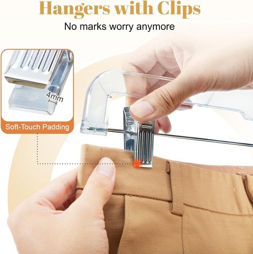 HOUSE DAY 14-Inch Clear Plastic Skirt Hangers - 12 Pack with Adjustable Clips & 360° Swivel Hook
