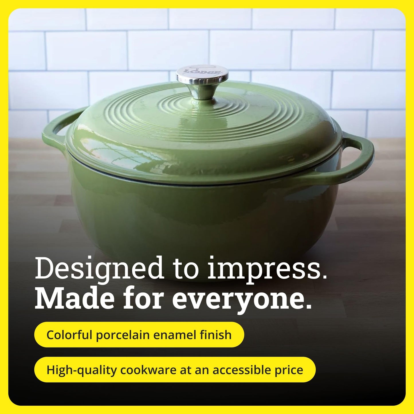 Lodge Essential Enamel Cast Iron Dutch Oven - Perfect for Bread Baking, Braising, Marinating & Slow Cooking - Features Moisture-Sealing Lid & Dual Handles - Kitchen Essentials - 6 Quarts - Spruce