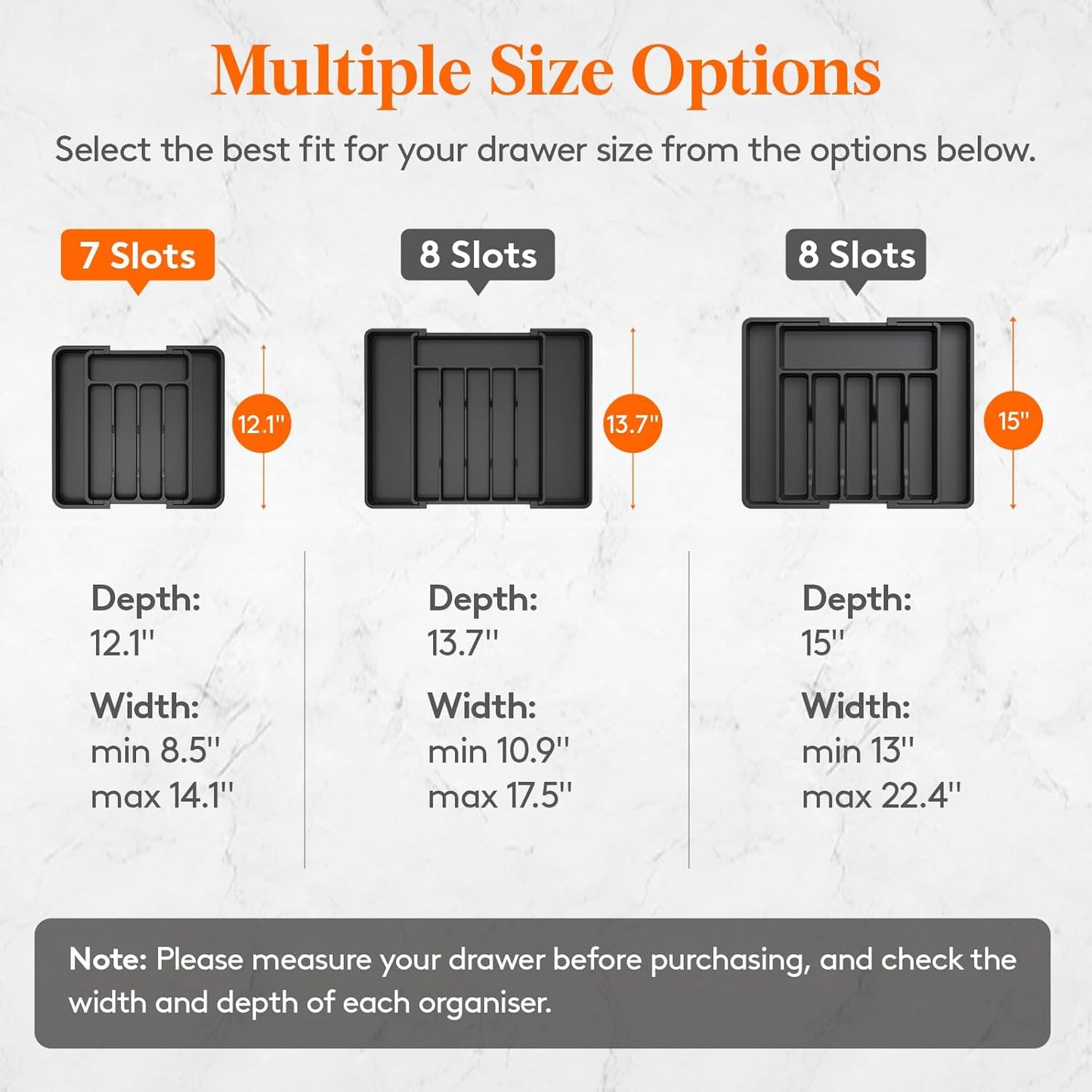 Lifewit Expandable Silverware Drawer Organizer Set - Adjustable BPA-Free Plastic for Cutlery & Utensils | Black