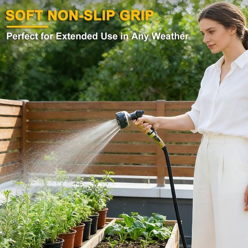 FANHAO Heavy Duty Metal Garden Hose Nozzle - 10 Spray Patterns & High Pressure Control | Ideal for Plants, Cars & Pets