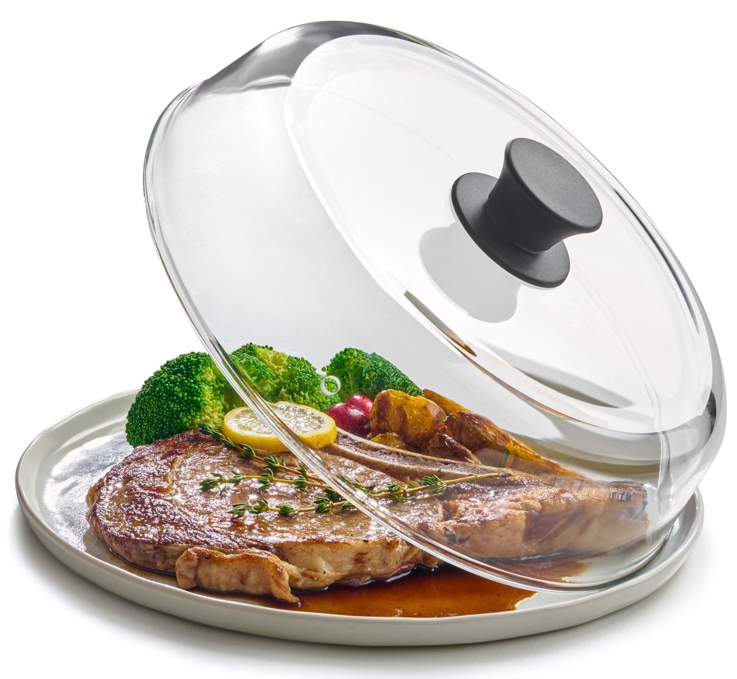 Le'raze 10inch Glass Microwave Splatter Cover for Food - 100% Food Grade BPA & Lead Free - Dishwasher Safe - Cookware & Bakeware Serving Dish Plate Mess Guard Lid with Easy Grip Silicone Handle Knob