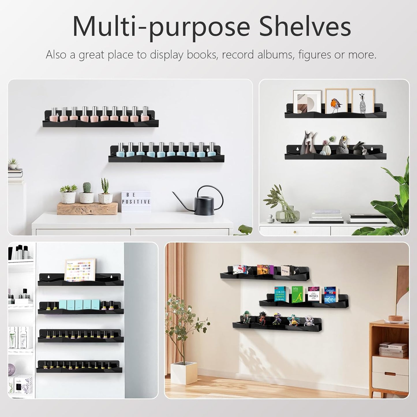Skiennix Nail Polish Wall Rack - 6-Shelf Black Acrylic Display for Cosmetics & Essential Oils | 15-Inch
