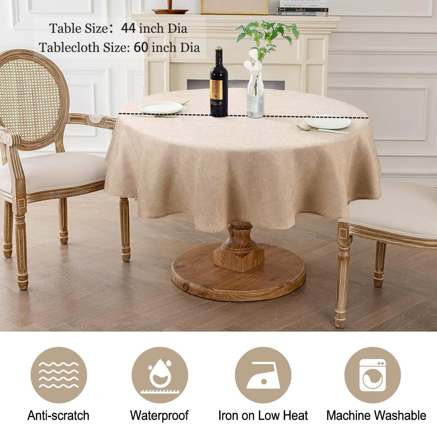 AUSSPVOCT Textured Linen 54 Inch Round Tablecloth Up to 36'' Tables, Waterproof Spill-Proof Fall Table Cloth Wrinkle Free Circle Dining Tablecover for Birthday Farmhouse Easter Holiday Party Decor