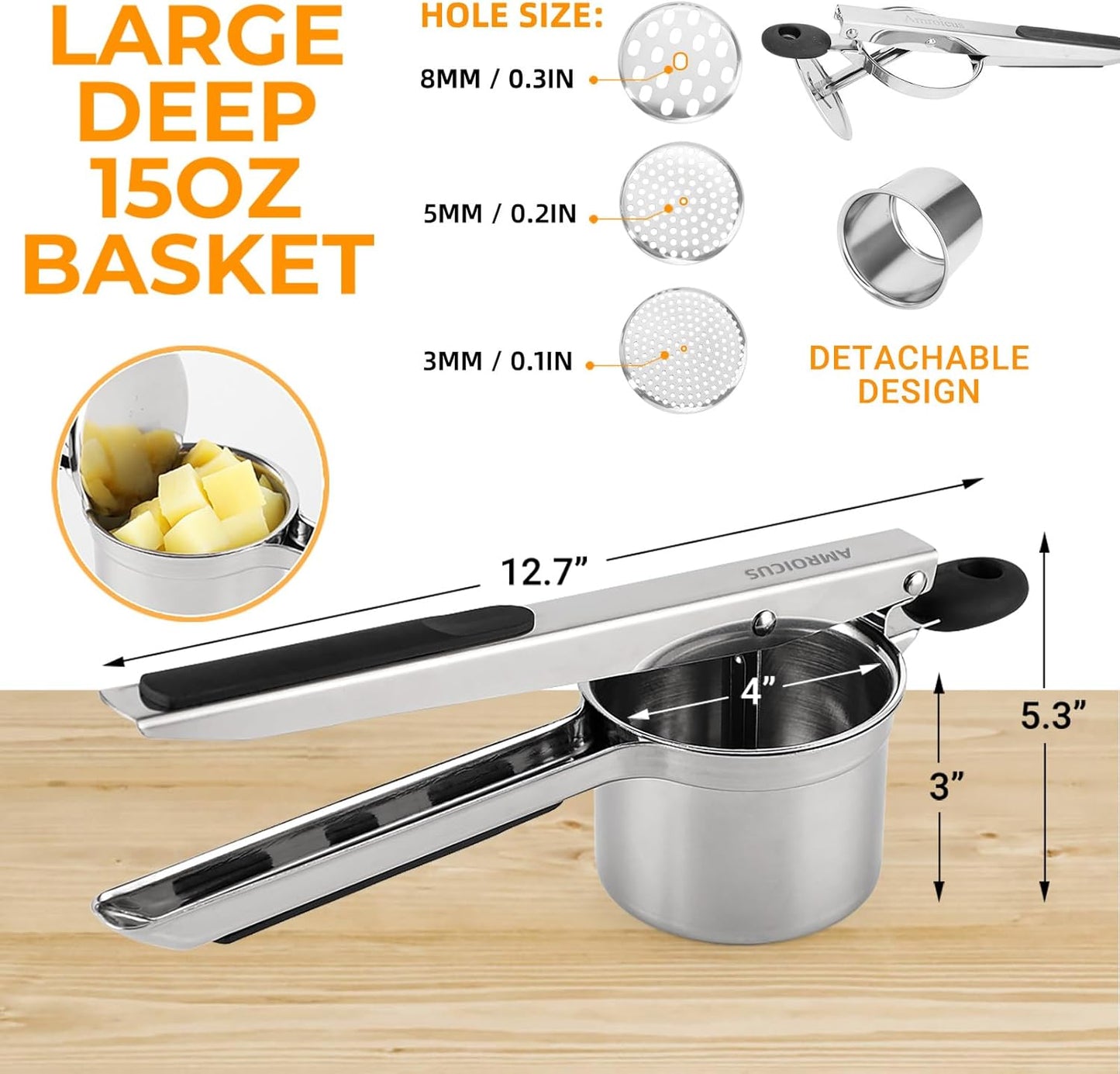Stainless Steel Potato Ricer by [Brand Name] - Heavy Duty Masher with 3 Interchangeable Discs | Perfect for Mashed Potatoes & Spaetzle
