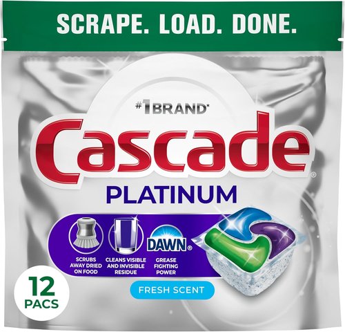 Cascade Platinum Dishwasher Pods - Powerful Dish Detergent for Sparkling Clean Dishes | 12 Count