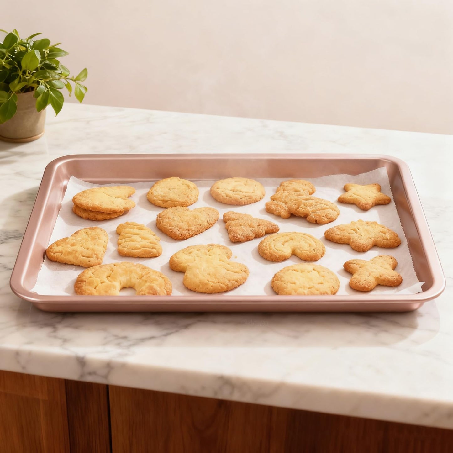 SHEUTSAN 4 Pack Gold Baking Sheet Pan, 13 x 9 x 1 Inch Carbon Steel Oven Tray, Cookie Sheet Pans for Cooking, Roasting
