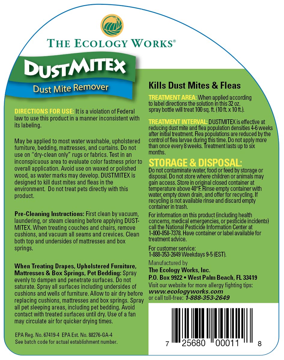 DustmiteX Dust Mite Spray - Dust Mites Remover + Flea Killer for Allergy & Asthma Relief for Cleaning in Home, Bed, Pet Bedding, & Furniture, Anti Allergen Dust Mites Killer