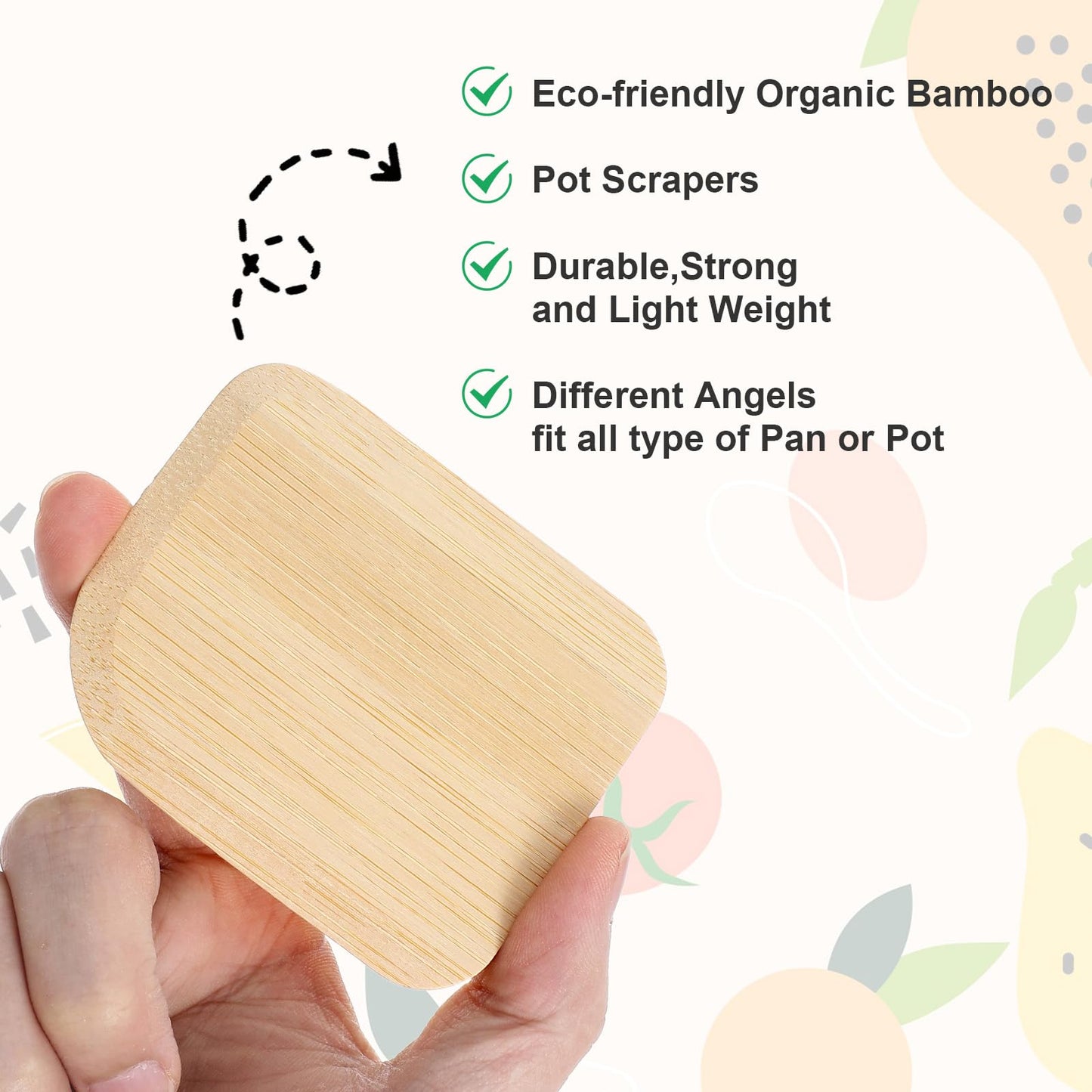 3pcs Bamboo Pot Scraper Tool Food Scraper for Cast Iron Skillet Cookware Cleaning Heat Resistant Kitchen Scrapers for Clean Pans Dishes Bowls and Plates Removes Food Effectively Without Scratching