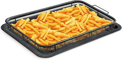 Bakken Swiss Crisper Tray - 2-Piece Non-Stick Set with Gray Marble Coating | Large Design for Healthier Cooking