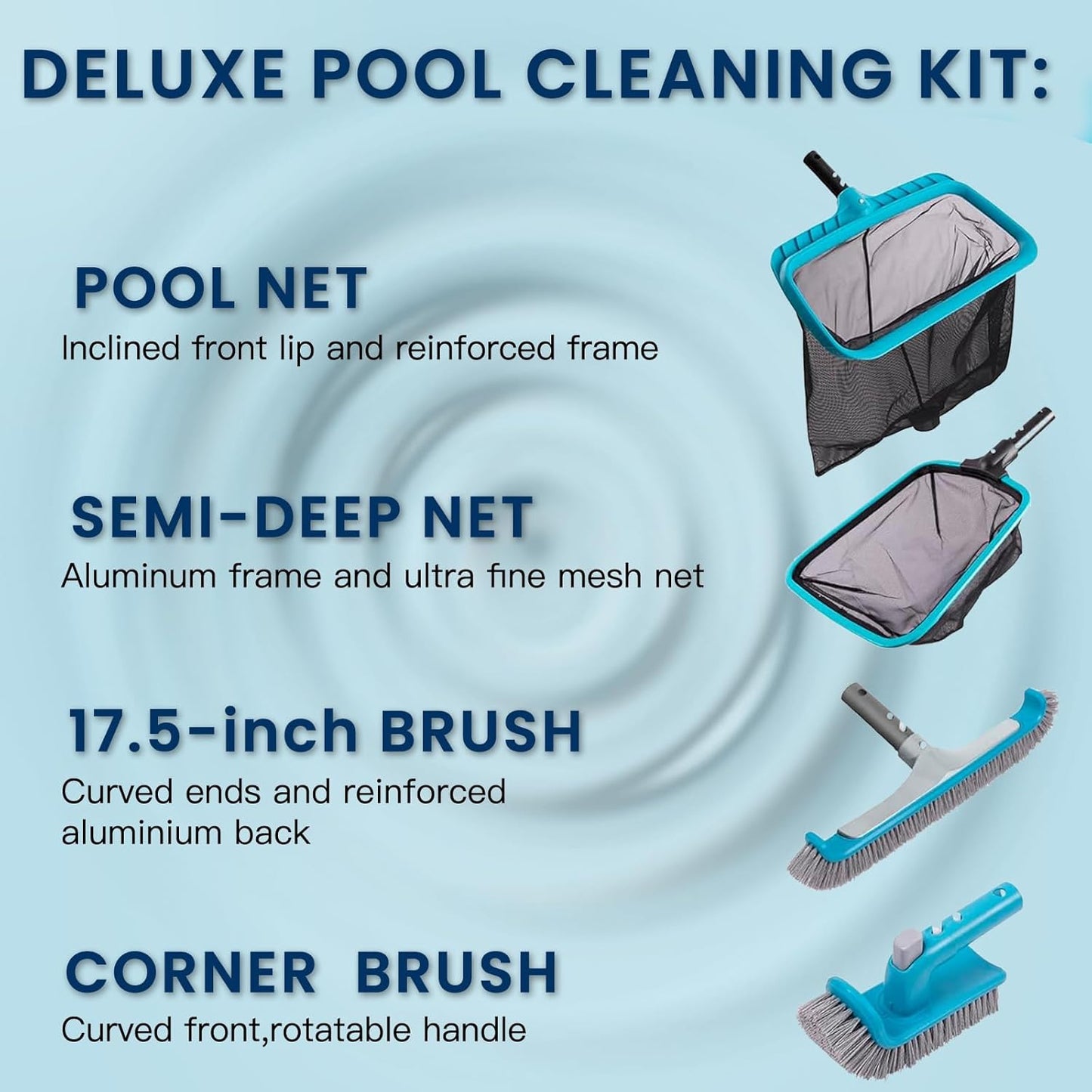 Sepetrel Deluxe Swimming Pool Cleaning Kit - 2 Brush Heads & 2 Skimmer Nets | No Pole Included