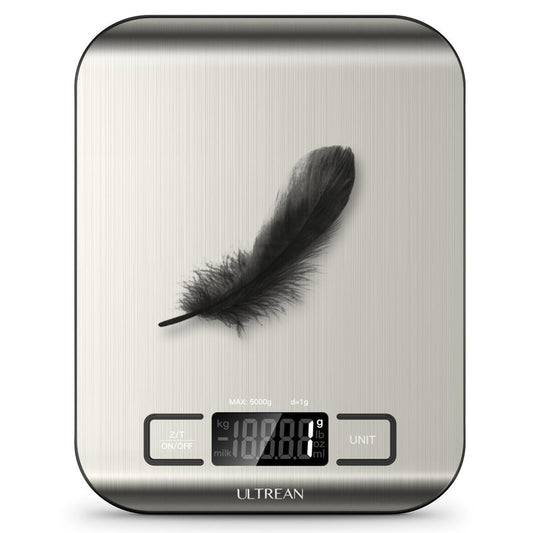 Ultrean Food Scale, Digital Kitchen Scale with LCD Display, Weight Grams and Ounces for Baking Cooking and Meal Prep, 6 Units with Tare Function, 304 Stainless Steel, 11lb (Batteries Included)