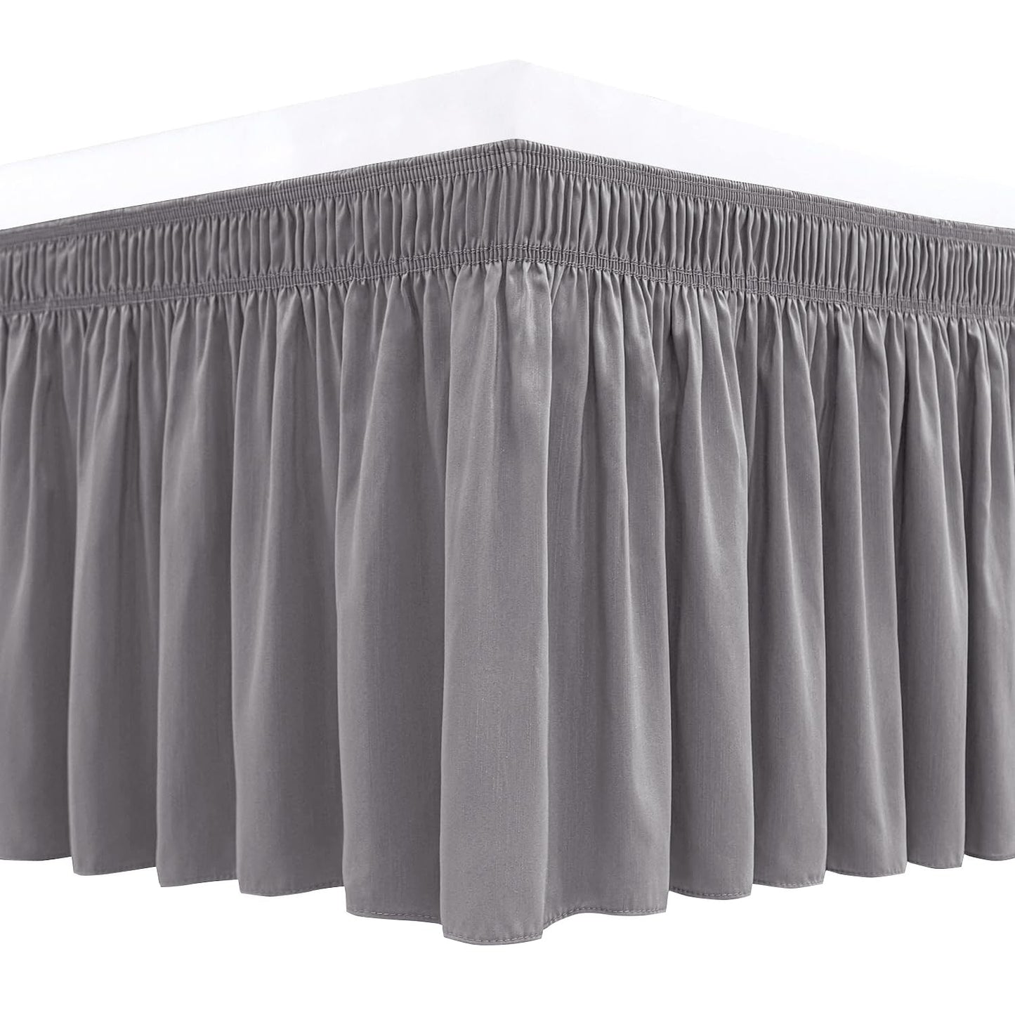 Biscaynebay Wrap Around Bed Skirts for King & Cal King Beds 18" Long Drop, Silver Grey Adjustable Elastic Dust Ruffles Easy Fit Wrinkle Resistant Silky Luxurious Fabric Machine Washable