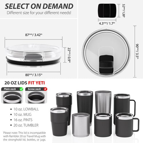 CeleVista Tumbler Lid for 20oz YETI Tumbler, Replacement Tumbler Lids, Coffee Cup Covers with Magnetic Slider for Gift, BPA Free (2 pieces)