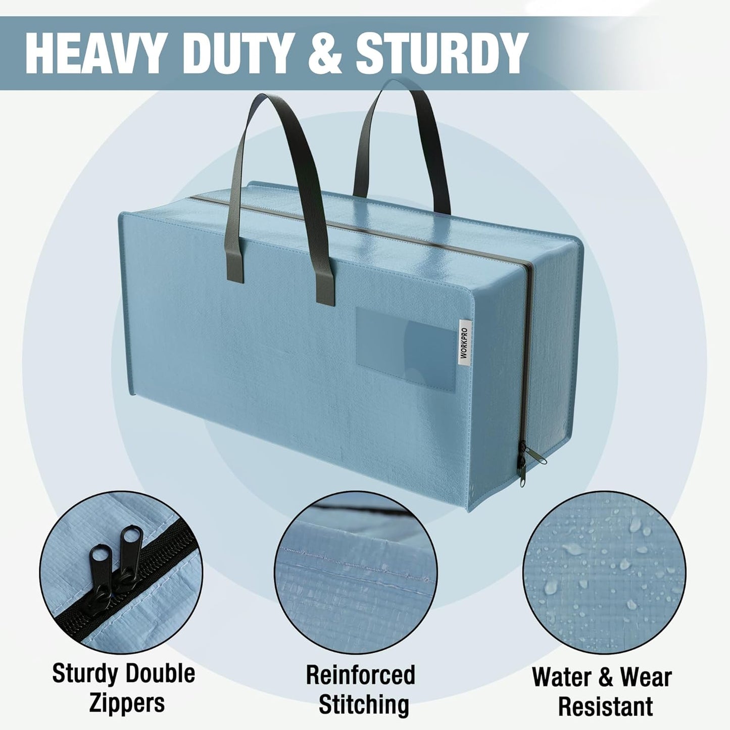 WORKPRO Extra Large Moving Bags - Heavy-Duty Storage Totes with Zippers & Backpack Straps | Dusty Blue, 6 Pack
