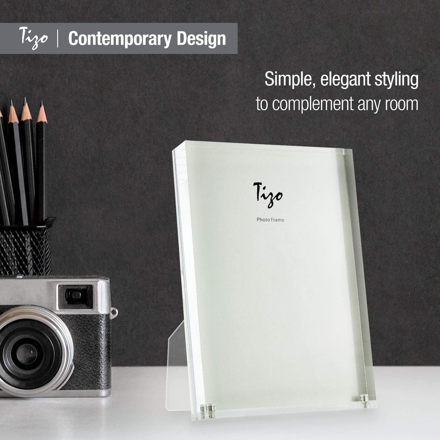 TIZO Design Vertical 4x6 Lucite Picture Frame, Durable 1 Inch Thick Clear Lucite & Magnetic Closures, Elegant & Practical Boutique Quality Photo Frame (Multiple Colors Available)