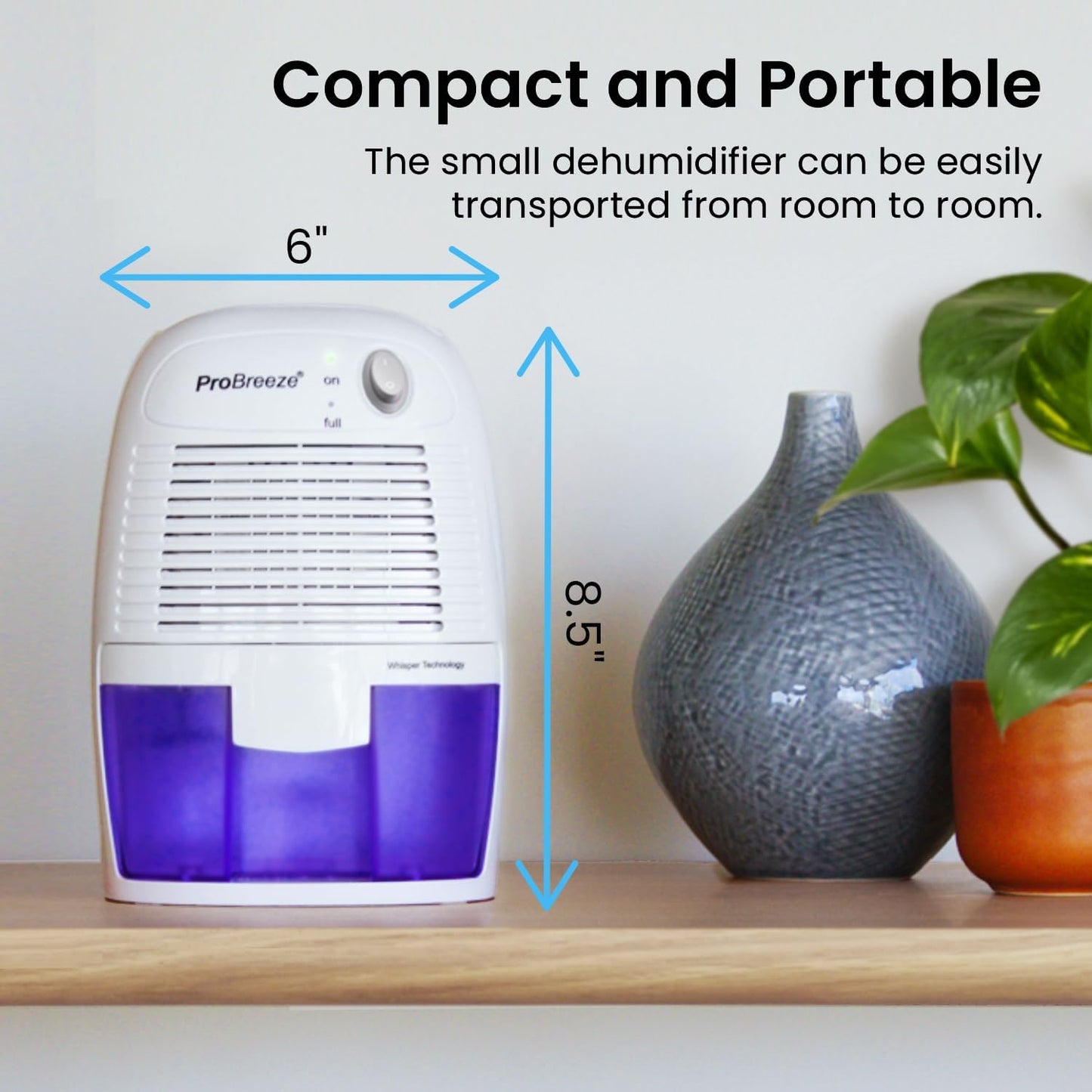 Pro Breeze Dehumidifier - Compact 16oz Portable Unit for Home, Bathroom, and Bedroom | 215 sqft Coverage