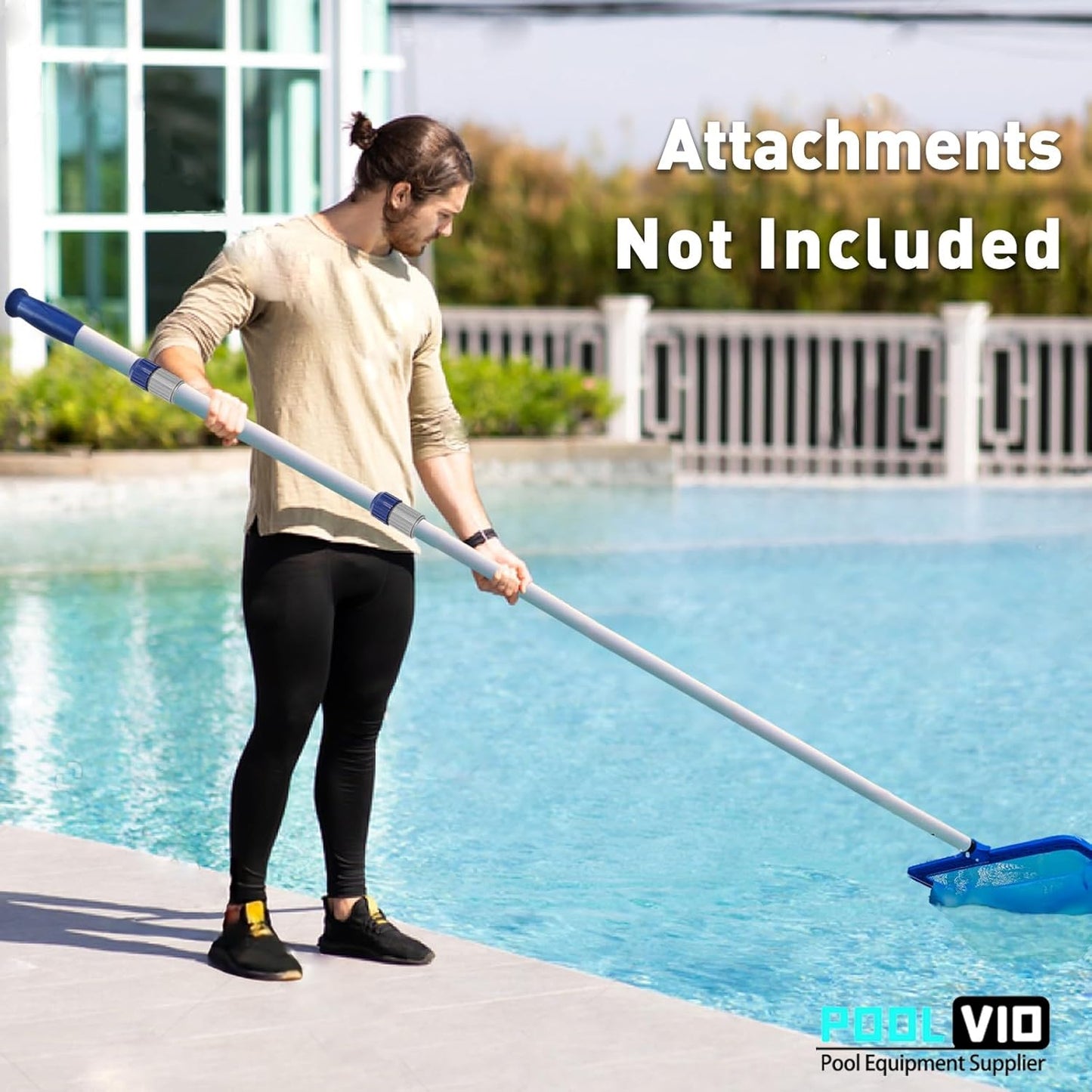 Poolvio 15 FT Telescopic Pool Pole - Adjustable Aluminum Skimmer Pole with Strong Grip & Lock