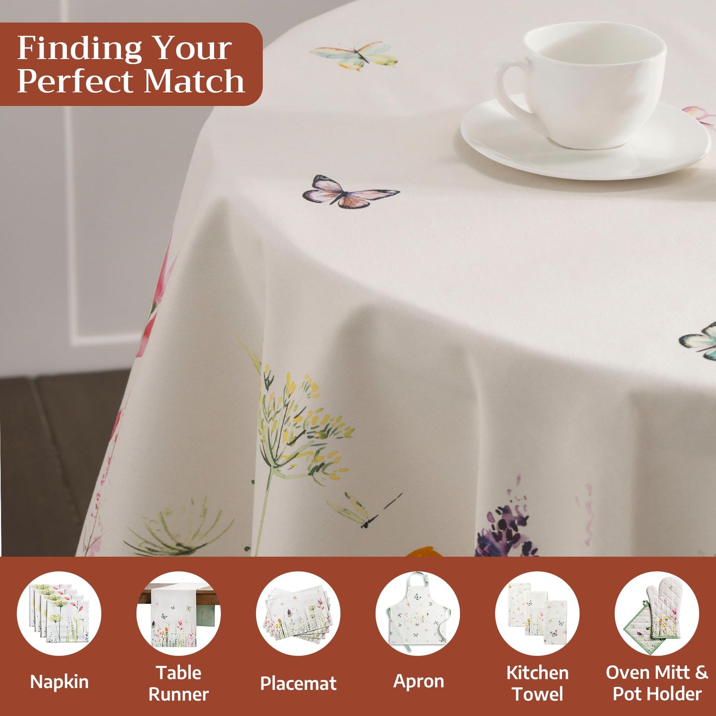 Maison d' Hermine Table Cloth Round Table 100% Cotton 63 Round Inches Tablecloth Reusable Decorative for Dining Kitchen Room Farmhouse Home Gifts for Mothers Day Spring Summer - Botanical Fresh