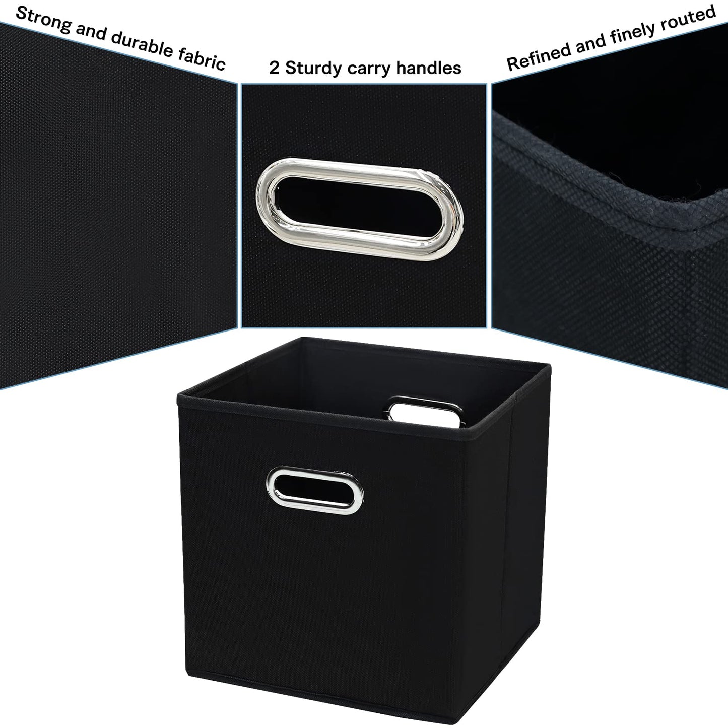Yunkeeper Black Fabric Cubby Storage Bins，13x13x13 Inches ，Cube Organizer Bin Foldable Storage Boxes with Dual Handles Fabric Organizer Box and collapsible Storage basket，Set of 3 ，Black