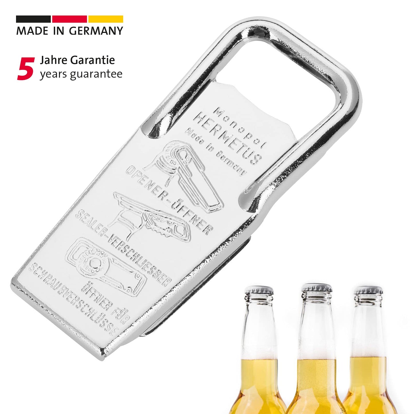 Westmark Hermetus Steel 3-in-1 Bottle Opener & Resealer – German Beer Bottle Opener with Airtight Seal, Made from Heavy-Duty Steel, Traditional Design
