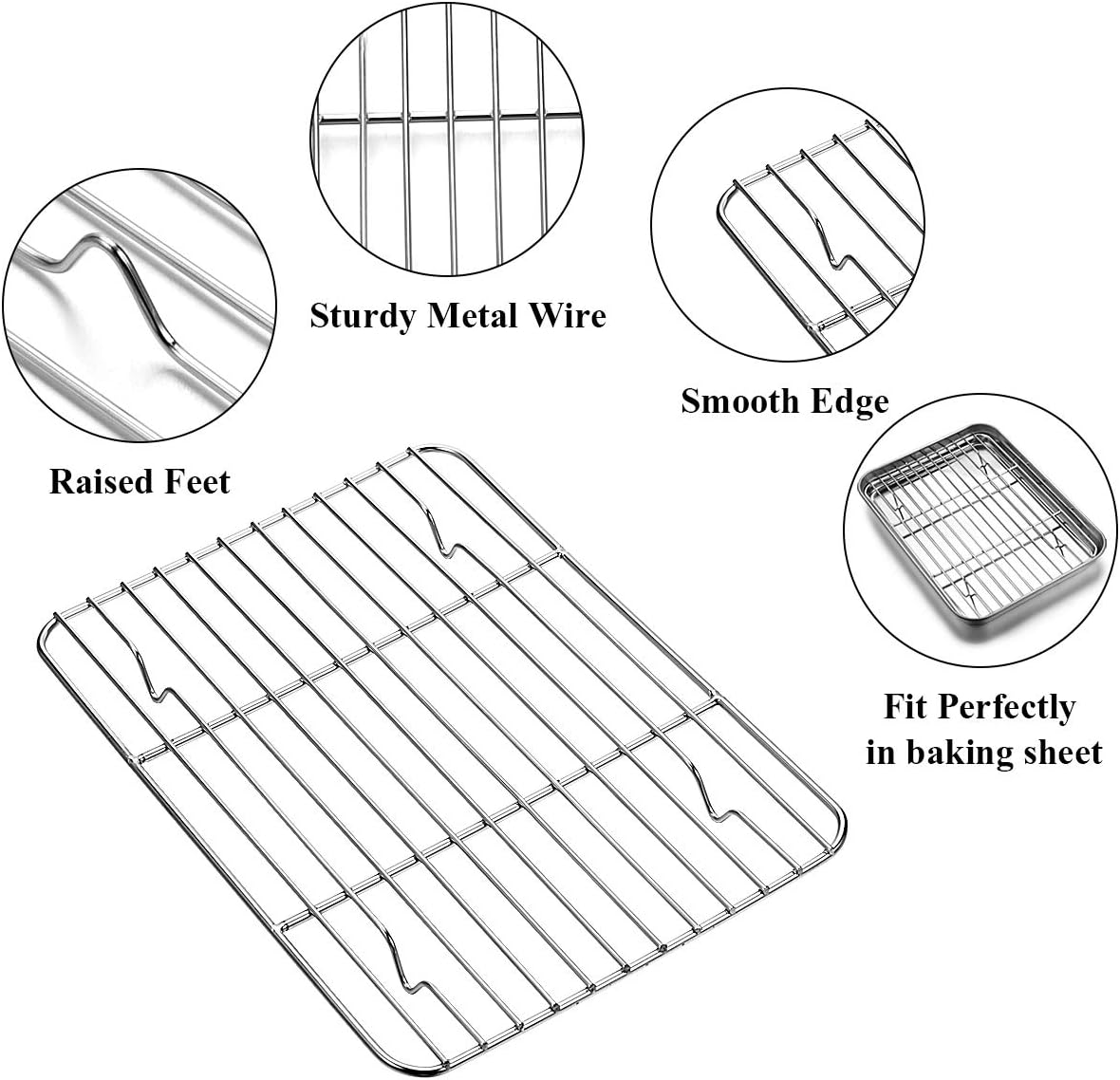 Wildone Baking Sheet Set - Stainless Steel Cookie Pan with Cooling Racks | 2 Sheets + 2 Racks, 9 x 7 x 1 Inch, Non-Toxic & Easy to Clean