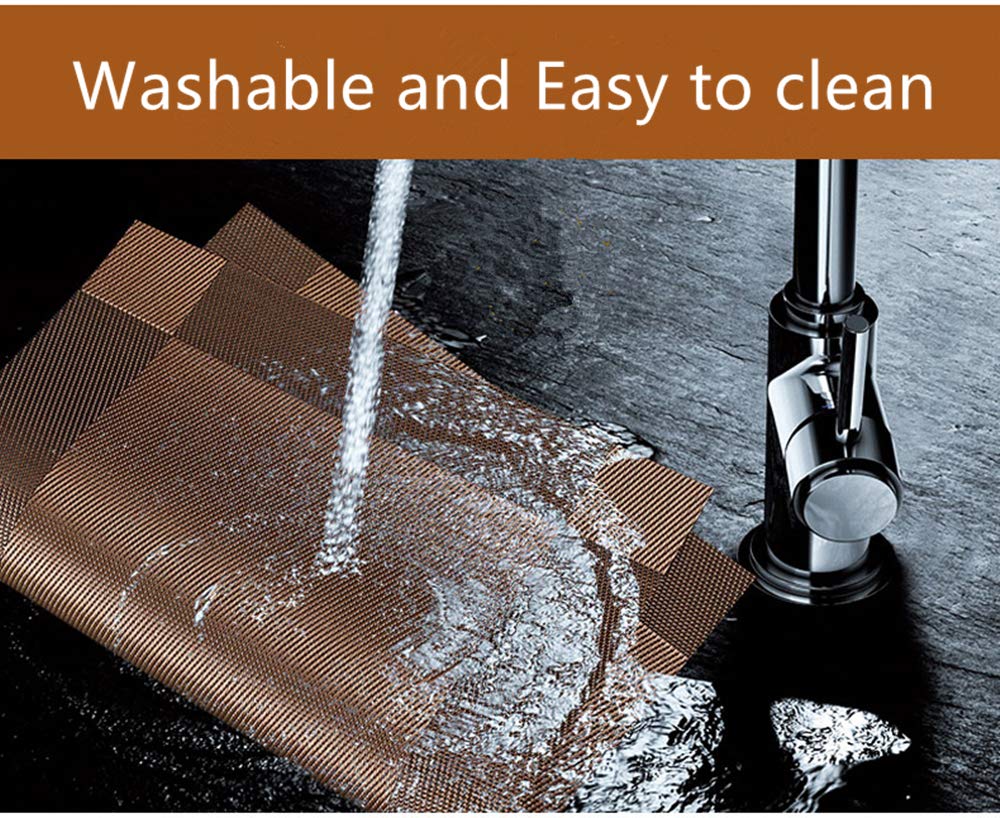 Placemats with Table Runner Sets Place Mats, Woven Crossweave Vinyl Kitchen Tablemat, Washable PVC Mats for Dining Table, Parties, Farmhouse, Thanksgiving, Christmas & Gathering (Brown)