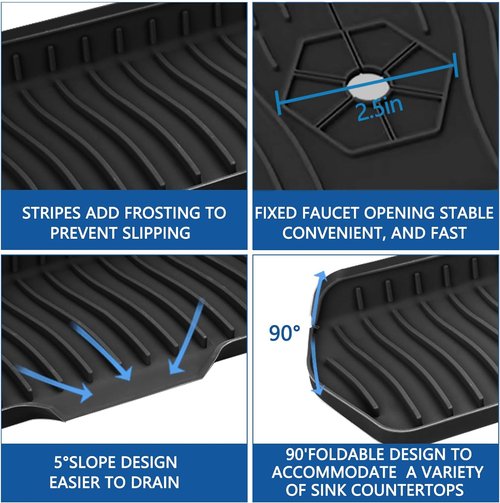 EBIGIC Silicone Sink Mat Splash Guard - 30" x 6" for Kitchen, Bathroom, Farmhouse, RV | Black