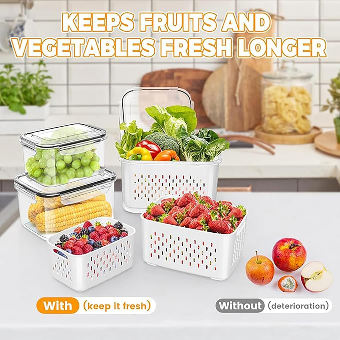Skiennix 3-Piece Fruit Containers - Airtight Storage with Removable Colanders & Lids | Dishwasher & Microwave Safe