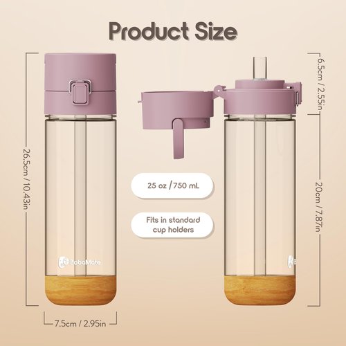 BobaMate® 25 oz Reusable Boba Cup & Tumbler with Lid, Straw, & Handle – Iced Coffee, Smoothie, Iced Matcha Cup – Spill-Proof, Shatter-Resistant, BPA-Free – Ube