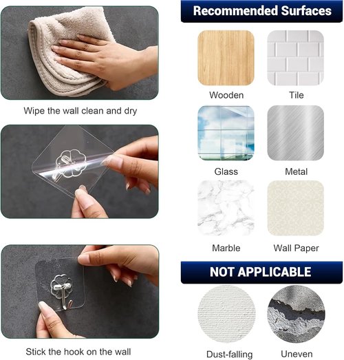 Heavy-Duty Adhesive Hooks by [Brand Name] - Waterproof Transparent Wall Hooks for Bathroom, Kitchen & Outdoor | 50 Pack