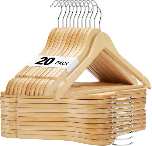 HOUSE DAY Wooden Hangers - 20 Pack Heavy Duty Non-Slip Solid Wood Coat Hangers | Smooth Finish for Shirts & Dresses