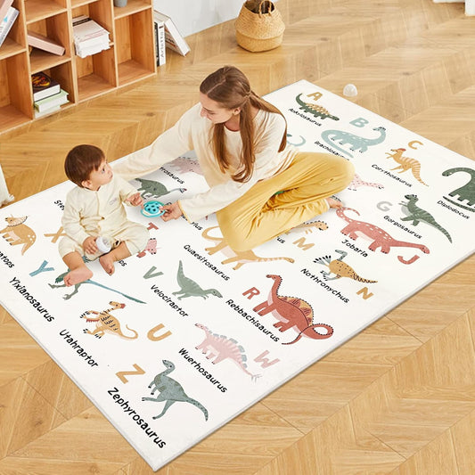 Abeigoi 39.4"x59" Modern Dinosaur ABC Alphabet Kids Play Area Rug, White