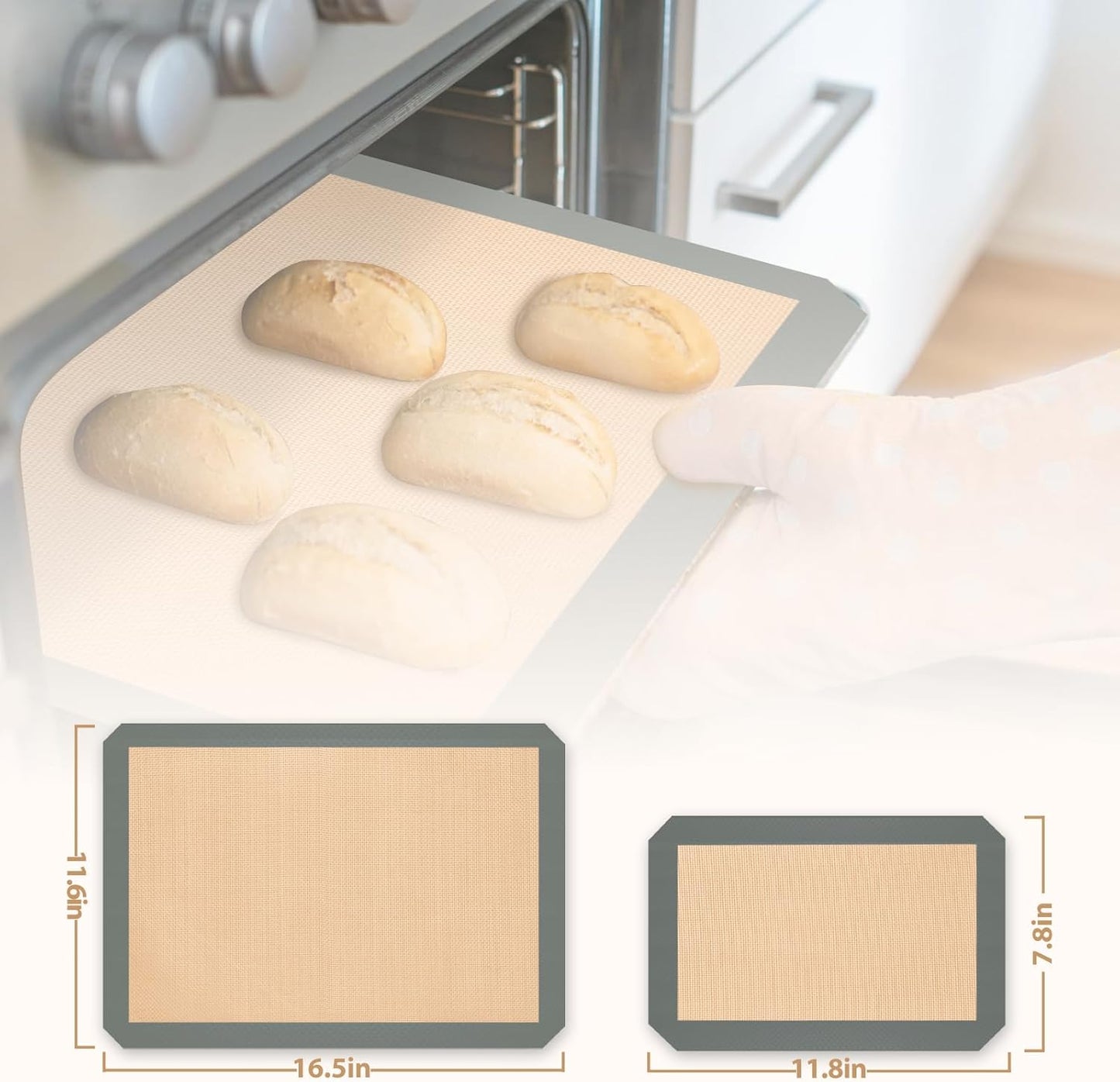 Silicone Baking Mat Set by [Brand Name] - Non-Stick Baking Sheets for Cookies, Bread & Pastry - 3 Pcs, Grey
