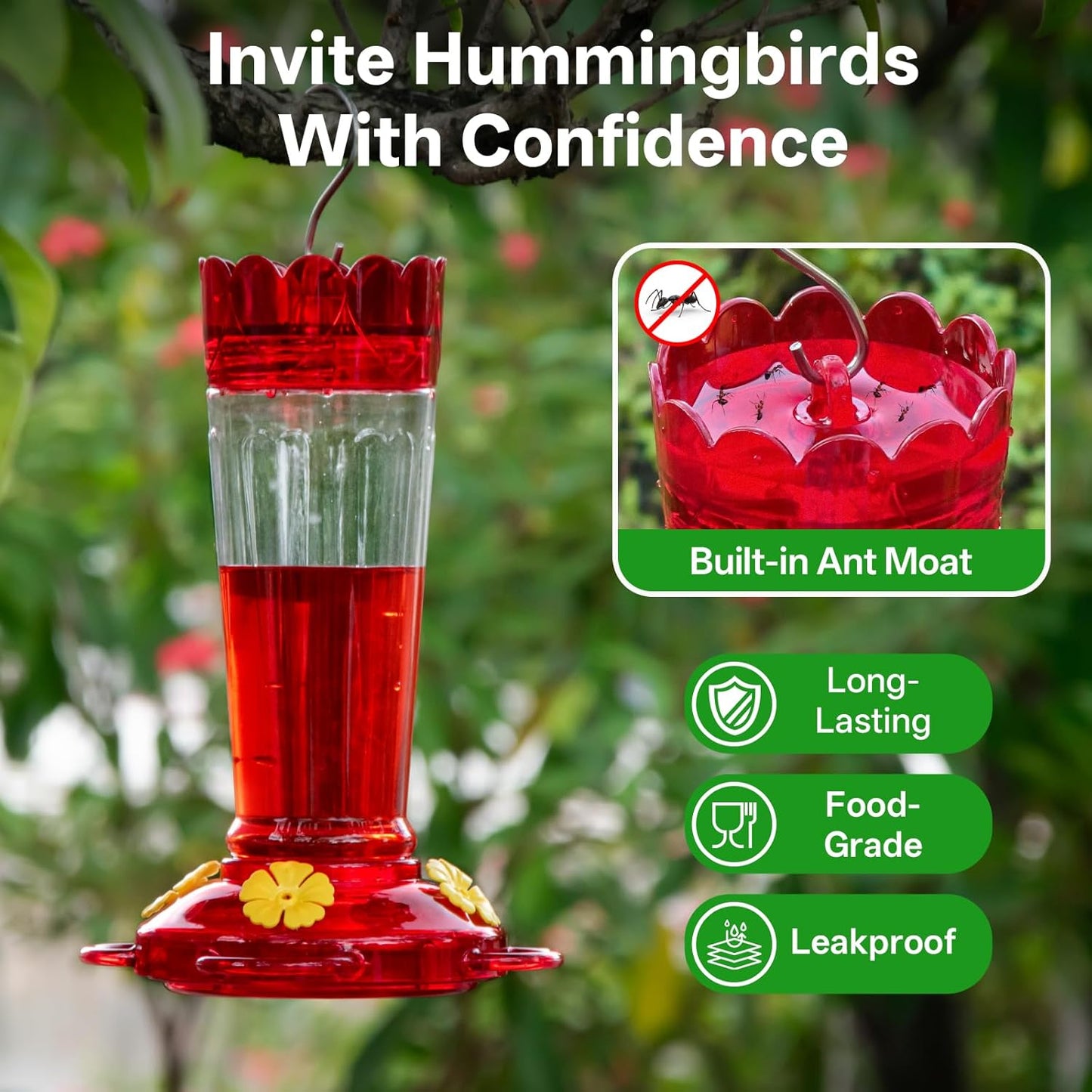 Skiennix Hummingbird Feeder - 2-Pack 14 Oz Ant & Bee Proof Design | Leak-Proof Nectar Feeders with 4 Feeding Ports