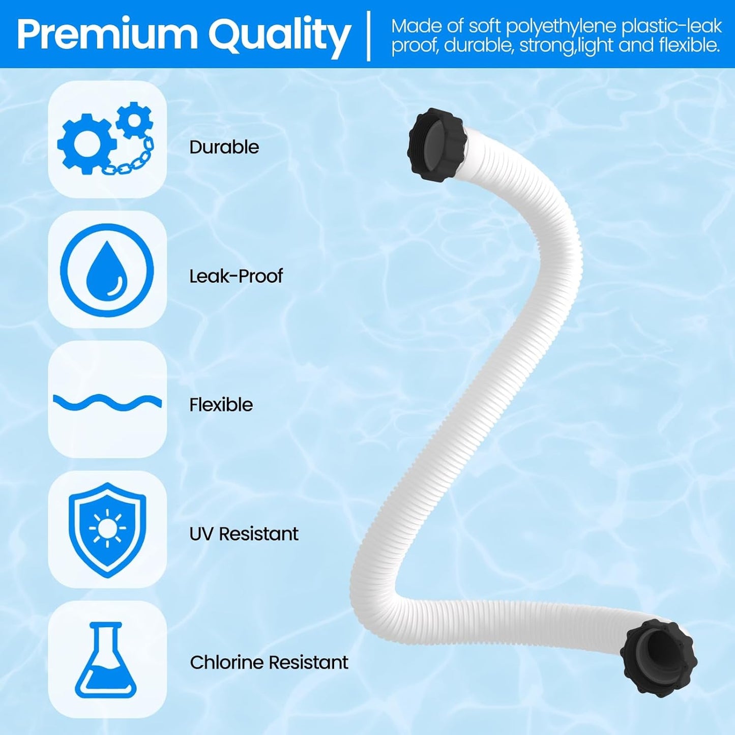 Skiennix Pool Hose Replacement - 1.5" x 40" for Above Ground Pools | Pack of 2, White, Compatible with Filters
